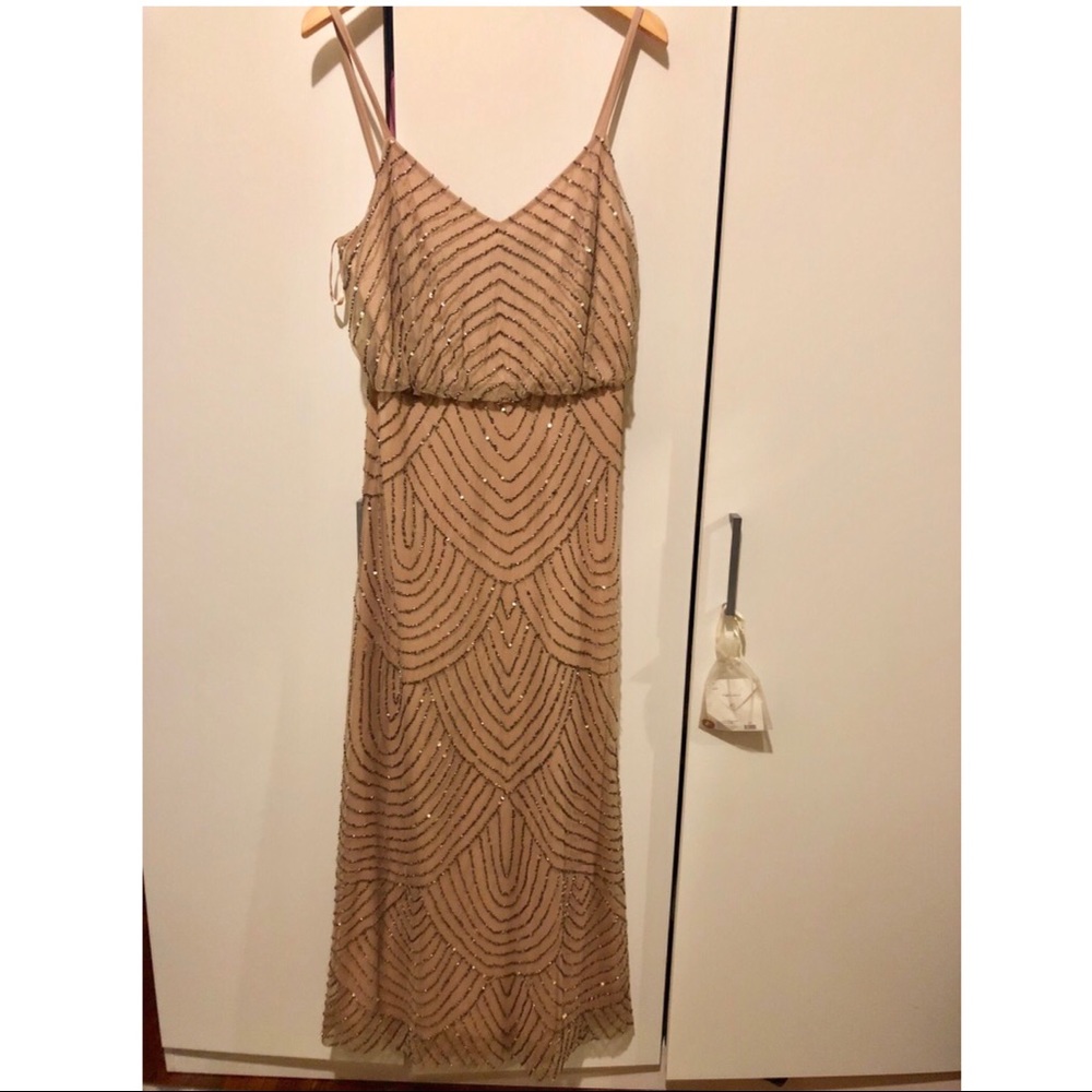 Beautiful rose gold Adrianna Papell evening gown